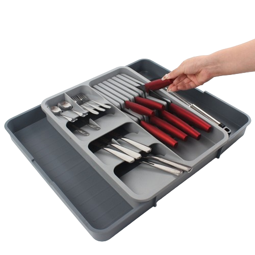 Grey plastic cutlery holder