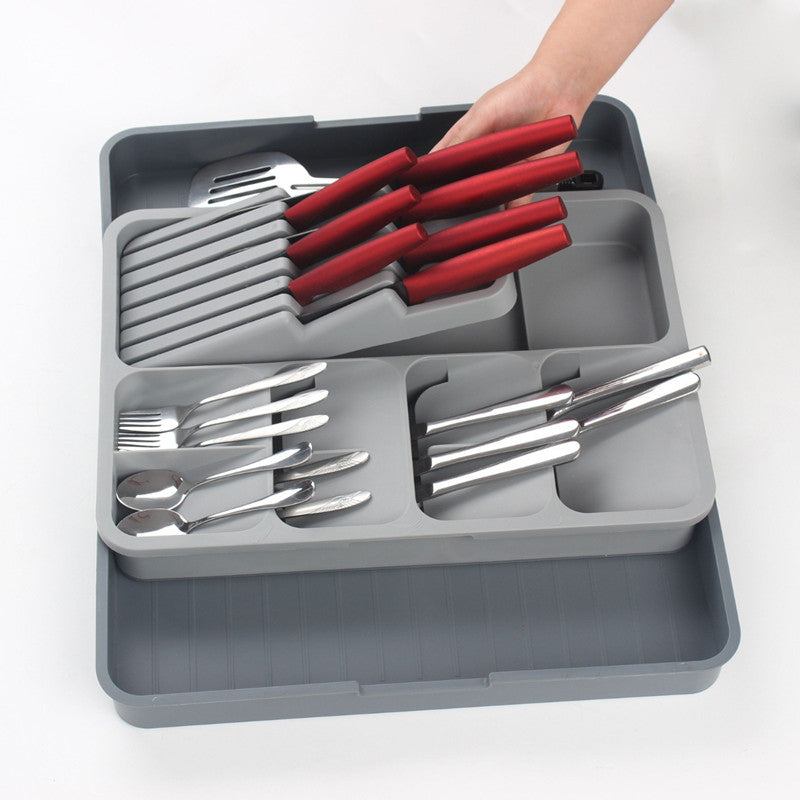 Grey plastic cutlery holder